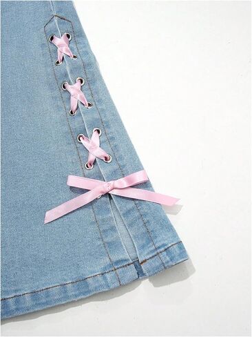 Floerns Girl's Bell Bottom Flare Jeans Cute Lace Up Bow Side Y2k Denim Pants in Kuwait