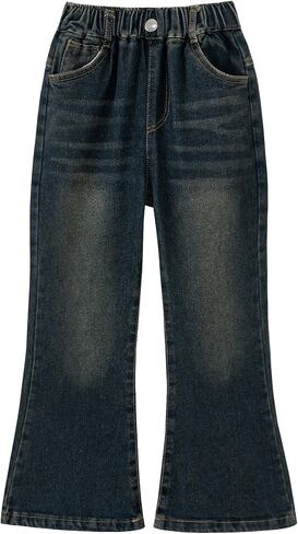 Girls Flare Leg Bell Bottom Jeans Kids Vintage Slim Fit Stretchy Bootcut Denim Pants in Kuwait