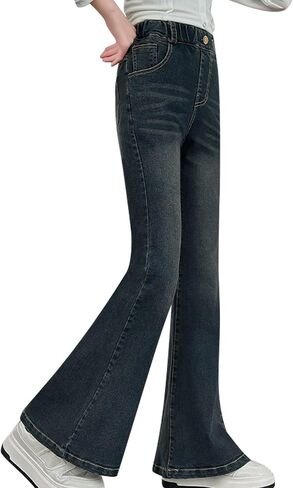 Girls Flare Leg Bell Bottom Jeans Kids Vintage Slim Fit Stretchy Bootcut Denim Pants in Kuwait