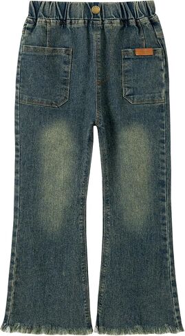Girls Flare Leg Bell Bottom Jeans Kids Vintage Slim Fit Stretchy Bootcut Denim Pants in Kuwait