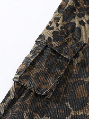 WDIRARA Toddler Girl's Leopard Print Cargo Jeans Flap Pocket Straight Leg Denim Pants in Saudi Arabia