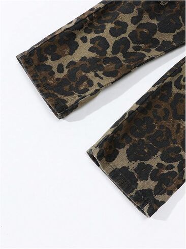 WDIRARA Toddler Girl's Leopard Print Cargo Jeans Flap Pocket Straight Leg Denim Pants in Saudi Arabia