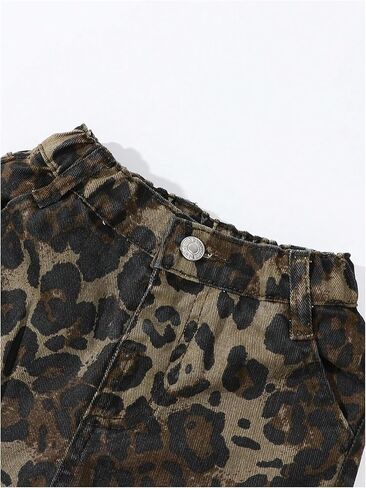WDIRARA Toddler Girl's Leopard Print Cargo Jeans Flap Pocket Straight Leg Denim Pants in Saudi Arabia