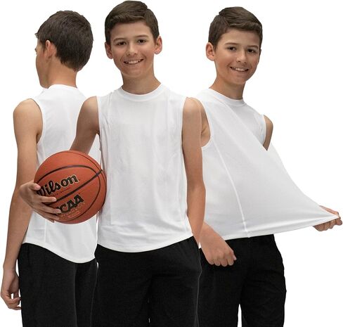 KISTA 3 Pack Kid's & Boys Sleeveless Workout Shirts, Dry Fit Running Mesh Cutoff Shirts, Athletic Training Tank Tops in Kuwait
