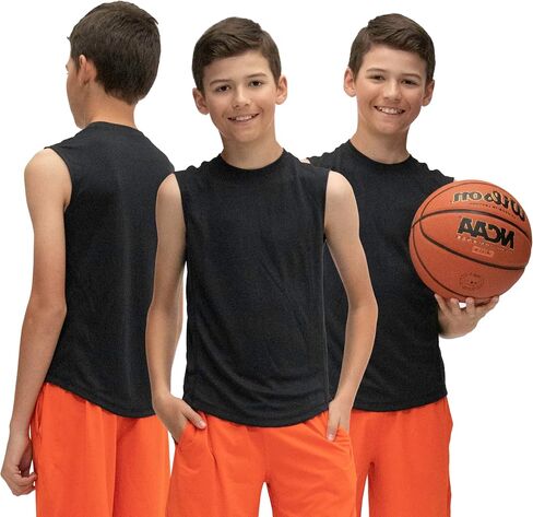 KISTA 3 Pack Kid's & Boys Sleeveless Workout Shirts, Dry Fit Running Mesh Cutoff Shirts, Athletic Training Tank Tops in Kuwait