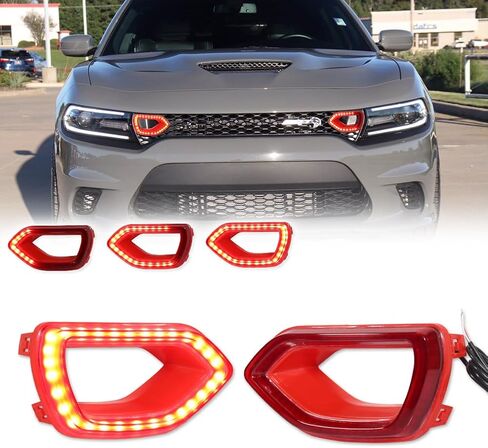 GTINTHEBOX for 2015 2016 2017 2018 2019 2020 2021 Dodge Charger SRT Scat Pack Pig Nose Grille Lights Smoked Switchback LED White DRL Amber Sequential Turn Signal Lamp in Kuwait