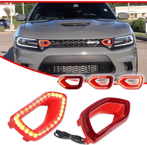 GTINTHEBOX for 2015 2016 2017 2018 2019 2020 2021 Dodge Charger SRT Scat Pack Pig Nose Grille Lights Smoked Switchback LED White DRL Amber Sequential Turn Signal Lamp in Kuwait