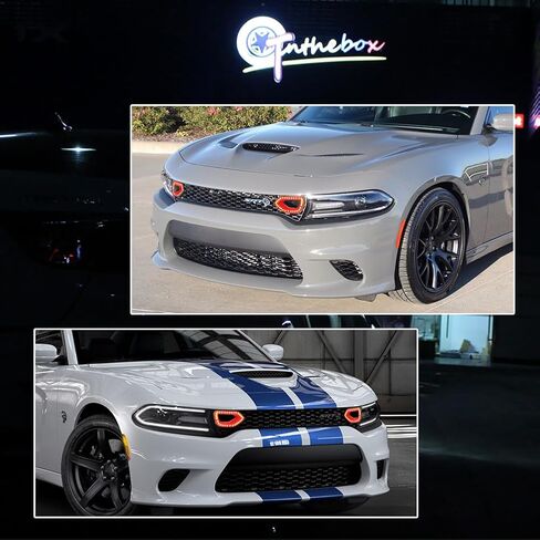 GTINTHEBOX for 2015 2016 2017 2018 2019 2020 2021 Dodge Charger SRT Scat Pack Pig Nose Grille Lights Smoked Switchback LED White DRL Amber Sequential Turn Signal Lamp in Kuwait