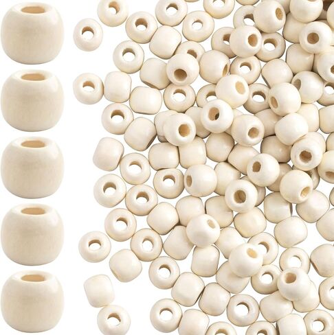 100pcs 9x10mm Wooden Beads for Crafts, Large Hole Round Wood Spacer Bead, Vintage Wooden Hair Beads for Macrame Necklace Bracelet DIY Craft Handmade Decor- Dark Coffee in Kuwait