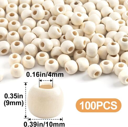 100pcs 9x10mm Wooden Beads for Crafts, Large Hole Round Wood Spacer Bead, Vintage Wooden Hair Beads for Macrame Necklace Bracelet DIY Craft Handmade Decor- Dark Coffee in Kuwait