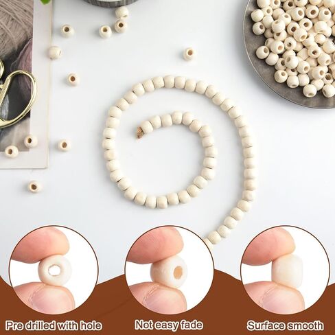 100pcs 9x10mm Wooden Beads for Crafts, Large Hole Round Wood Spacer Bead, Vintage Wooden Hair Beads for Macrame Necklace Bracelet DIY Craft Handmade Decor- Dark Coffee in Kuwait