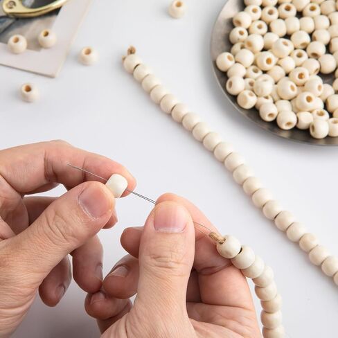 100pcs 9x10mm Wooden Beads for Crafts, Large Hole Round Wood Spacer Bead, Vintage Wooden Hair Beads for Macrame Necklace Bracelet DIY Craft Handmade Decor- Dark Coffee in Kuwait