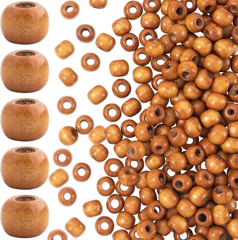 100pcs 9x10mm Wooden Beads for Crafts, Large Hole Round Wood Spacer Bead, Vintage Wooden Hair Beads for Macrame Necklace Bracelet DIY Craft Handmade Decor- Dark Coffee in Kuwait