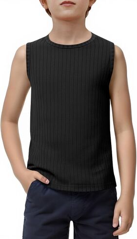 Haloumoning Boys Tank Tops Athletic Sleeveless Crewneck T-Shirts Kids Ribbed Knit Undershirts 5-14 Years in Saudi Arabia