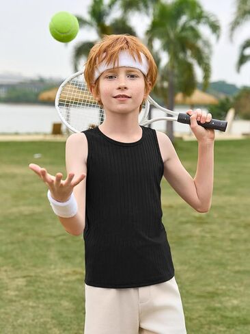 Haloumoning Boys Tank Tops Athletic Sleeveless Crewneck T-Shirts Kids Ribbed Knit Undershirts 5-14 Years in Saudi Arabia