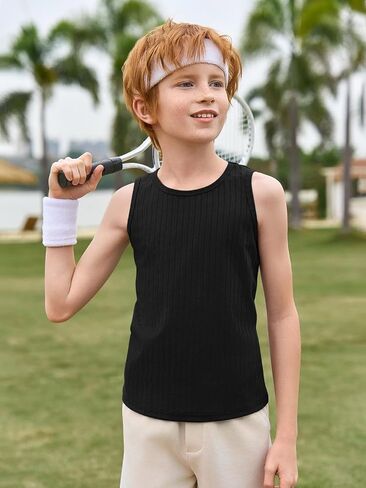 Haloumoning Boys Tank Tops Athletic Sleeveless Crewneck T-Shirts Kids Ribbed Knit Undershirts 5-14 Years in Saudi Arabia