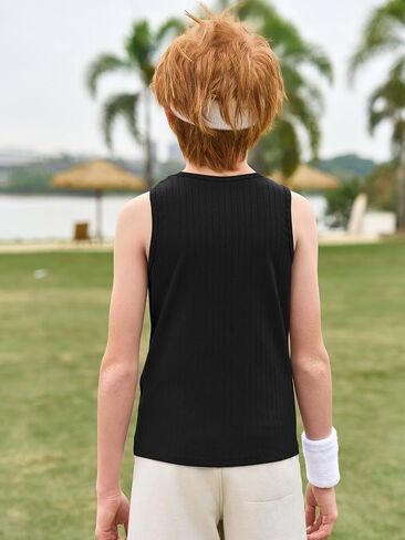 Haloumoning Boys Tank Tops Athletic Sleeveless Crewneck T-Shirts Kids Ribbed Knit Undershirts 5-14 Years in Saudi Arabia