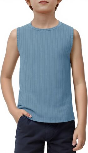 Haloumoning Boys Tank Tops Athletic Sleeveless Crewneck T-Shirts Kids Ribbed Knit Undershirts 5-14 Years in Saudi Arabia