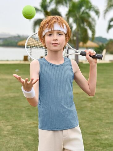 Haloumoning Boys Tank Tops Athletic Sleeveless Crewneck T-Shirts Kids Ribbed Knit Undershirts 5-14 Years in Saudi Arabia