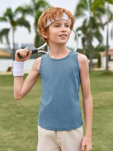 Haloumoning Boys Tank Tops Athletic Sleeveless Crewneck T-Shirts Kids Ribbed Knit Undershirts 5-14 Years in Saudi Arabia