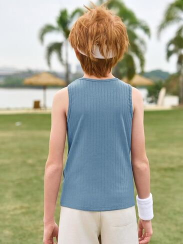 Haloumoning Boys Tank Tops Athletic Sleeveless Crewneck T-Shirts Kids Ribbed Knit Undershirts 5-14 Years in Saudi Arabia