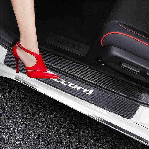 XITER For Honda Accord 2012-2024 Carbon Fiber Leather Car Door Sill Scuff Plate Guard Sills Door Entry Guard Protector Trim Autoparts Accessories 4PCS (SILVER) in Saudi Arabia