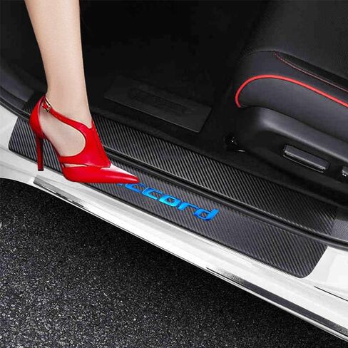 XITER For Honda Accord 2012-2024 Carbon Fiber Leather Car Door Sill Scuff Plate Guard Sills Door Entry Guard Protector Trim Autoparts Accessories 4PCS (SILVER) in Saudi Arabia
