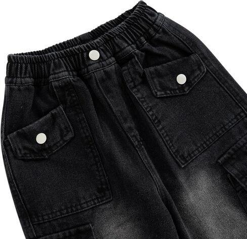 Girls Cargo Wide Leg Jeans Y2K Kids Loose Fit Boyfriend Denim Baggy Pants with Multi Pockets, 5-15Yrs in Saudi Arabia