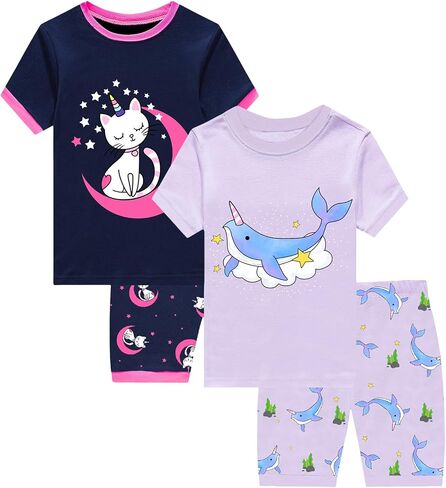 Girls Cotton Pajamas Short Sleeve Pjs Toddler Summer Sleepwear Sets in Kuwait