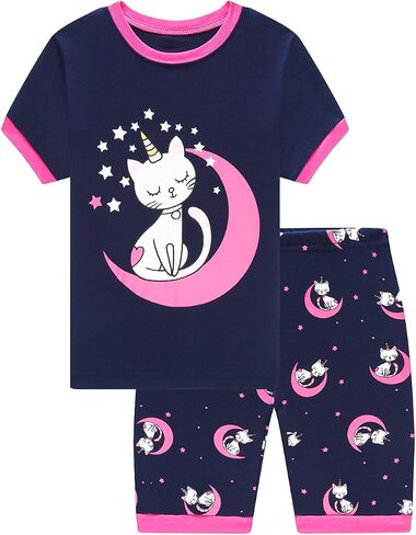Girls Cotton Pajamas Short Sleeve Pjs Toddler Summer Sleepwear Sets in Kuwait