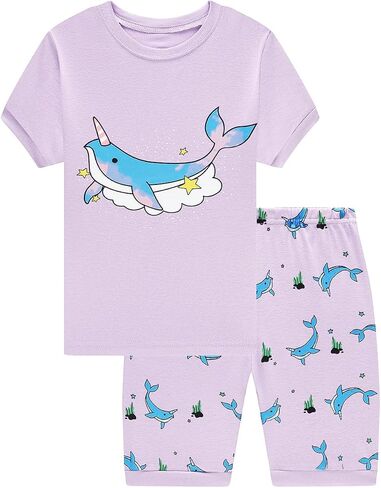 Girls Cotton Pajamas Short Sleeve Pjs Toddler Summer Sleepwear Sets in Kuwait