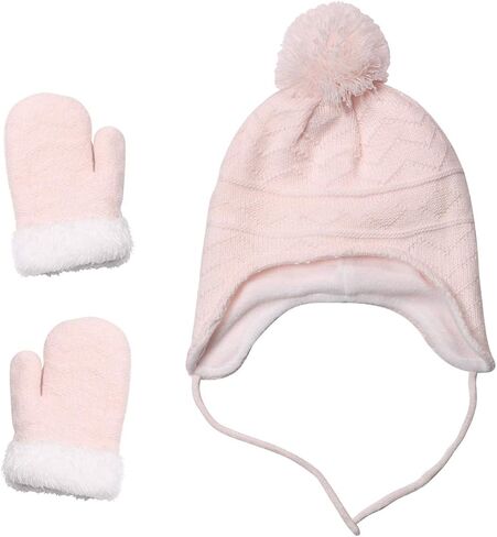 jerague Hats and Gloves Set for Kids Toddler Baby Girls Boys Warm Earflap Beanie Fleece Hats Mittens in Kuwait