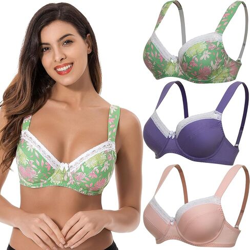 Curve Muse Women's Plus Size Unlined Balconette Cotton Bra-2 or 3Pack in Kuwait