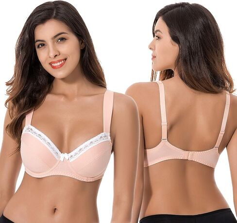 Curve Muse Women's Plus Size Unlined Balconette Cotton Bra-2 or 3Pack in Kuwait