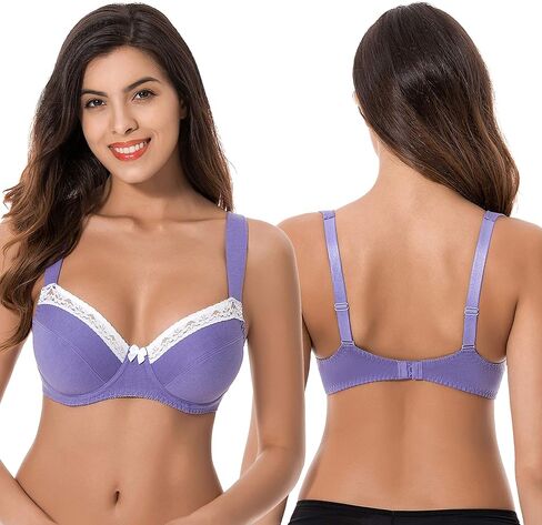 Curve Muse Women's Plus Size Unlined Balconette Cotton Bra-2 or 3Pack in Kuwait