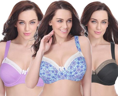 Curve Muse Women's Plus Size Unlined Balconette Cotton Bra-2 or 3Pack in Kuwait