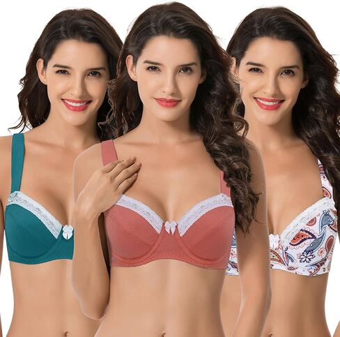 Curve Muse Women's Plus Size Unlined Balconette Cotton Bra-2 or 3Pack in Kuwait