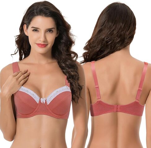 Curve Muse Women's Plus Size Unlined Balconette Cotton Bra-2 or 3Pack in Kuwait