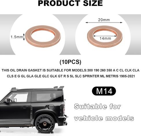 10 PCS Oil Drain Plug Gasket, 14mm Copper Oil Drain Plug Crush Washer Seal Rings, Oil Sealing Gasket Replacement Compatible with OEM PN Part 007603-014106 in Kuwait