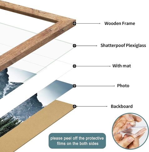 16x20 Picture Frame Set of 2 with Plexiglass, Display Pictures 11x14 with Mat or 16 x 20 Without Mat, Rustic Brown Poster Frame for Photo Wall Gallery Mounting in Kuwait