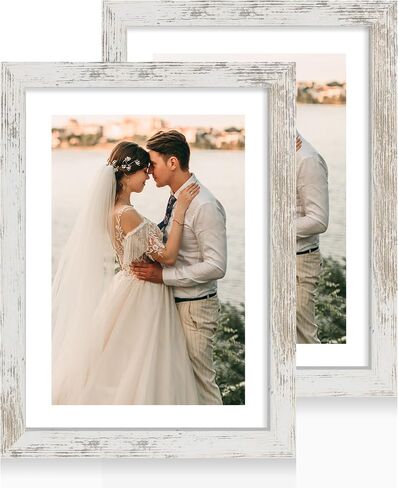 16x20 Picture Frame Set of 2 with Plexiglass, Display Pictures 11x14 with Mat or 16 x 20 Without Mat, Rustic Brown Poster Frame for Photo Wall Gallery Mounting in Kuwait