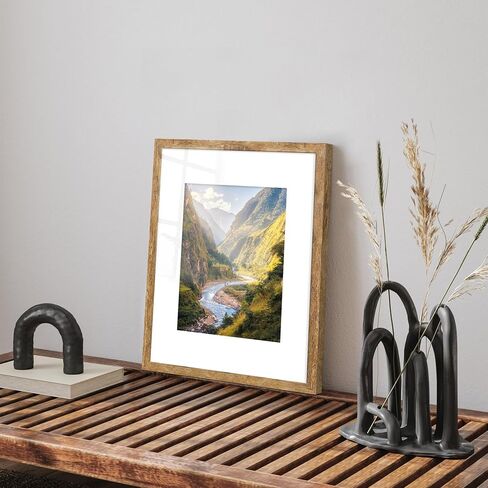16x20 Picture Frame Set of 2 with Plexiglass, Display Pictures 11x14 with Mat or 16 x 20 Without Mat, Rustic Brown Poster Frame for Photo Wall Gallery Mounting in Kuwait