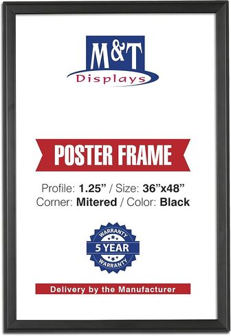 M&T Displays Snap Poster Frame Black 1.25" Aluminum Profile Front Loading Wall Mounting Photo Picture Document Certificate Sign Holder Mitered Corner Anti Glare Cover (Black, 32x48 in) in Kuwait