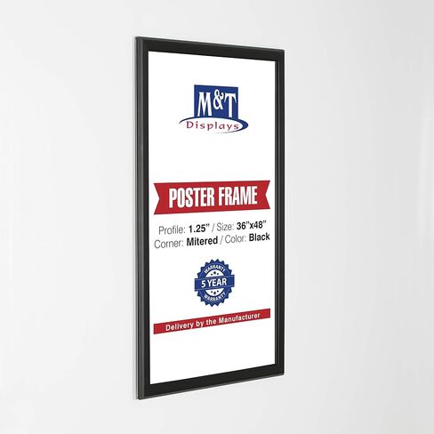 M&T Displays Snap Poster Frame Black 1.25" Aluminum Profile Front Loading Wall Mounting Photo Picture Document Certificate Sign Holder Mitered Corner Anti Glare Cover (Black, 32x48 in) in Kuwait