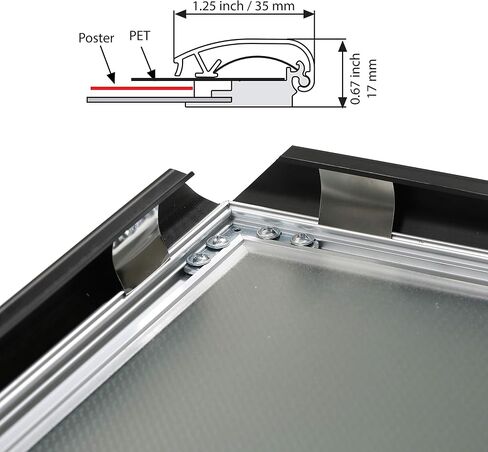 M&T Displays Snap Poster Frame Black 1.25" Aluminum Profile Front Loading Wall Mounting Photo Picture Document Certificate Sign Holder Mitered Corner Anti Glare Cover (Black, 32x48 in) in Kuwait