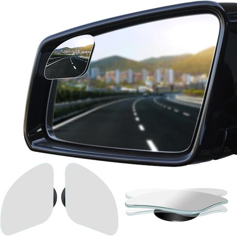 Ampper Blind Spot Mirror, Frameless HD Glass Convex Wide Angle Stick on Rearview Blindspot Mirror for Car Side Mirror Blind Spot (Fan, Small, Pack of 2) in Kuwait