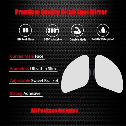 Ampper Blind Spot Mirror, Frameless HD Glass Convex Wide Angle Stick on Rearview Blindspot Mirror for Car Side Mirror Blind Spot (Fan, Small, Pack of 2) in Kuwait