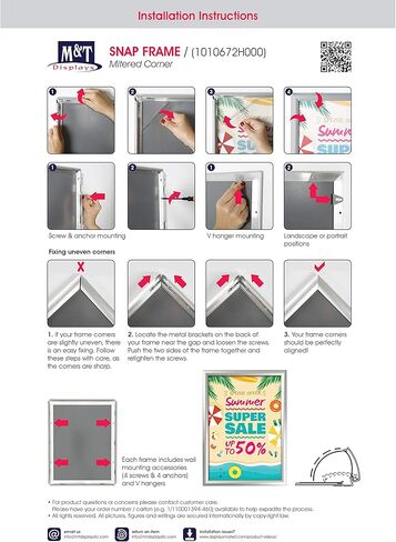 M&T Displays Snap Poster Frame Black 1.25" Aluminum Profile Front Loading Wall Mounting Photo Picture Document Certificate Sign Holder Mitered Corner Anti Glare Cover (Black, 32x48 in) in Kuwait