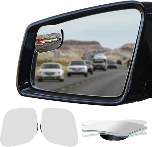 Ampper Blind Spot Mirror, Frameless HD Glass Convex Wide Angle Stick on Rearview Blindspot Mirror for Car Side Mirror Blind Spot (Fan, Small, Pack of 2) in Kuwait