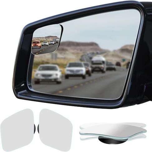 Ampper Blind Spot Mirror, Frameless HD Glass Convex Wide Angle Stick on Rearview Blindspot Mirror for Car Side Mirror Blind Spot (Fan, Small, Pack of 2) in Kuwait
